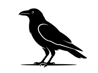 Obraz premium Minimalist black silhouette of a standing raven bird.
