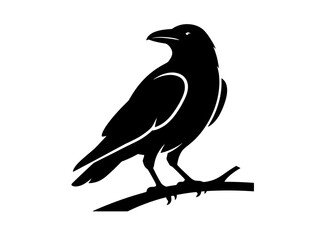 Obraz premium Minimalist black silhouette of a raven perched on a branch.