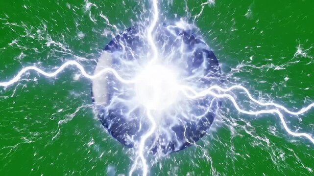 Bright energy burst with powerful lightning strikes radiating outwards