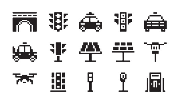 Future energy and smart city infrastructure icon set with drone and solar power technology.