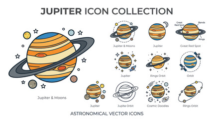 Jupiter Icon Collection: Vector Illustrations of Gas Giant Planet and Moons © Varel
