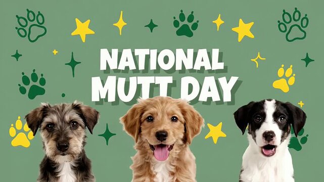 National mutt day celebration with cute puppies and paw print background for social media content