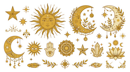 Bohemian Celestial Sun Moon Stars Crystals Lotus Hamsa Mandala Elements