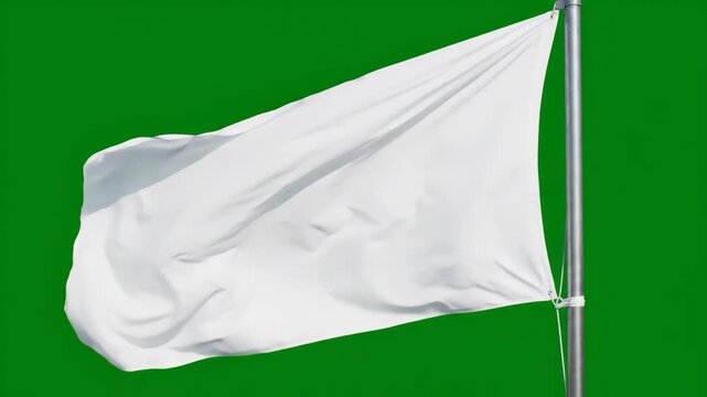 White Flag Waving Gently Against Vibrant Green Background Symbolizes Peace and Surrender, Creating Striking Visual Contrast for All to See