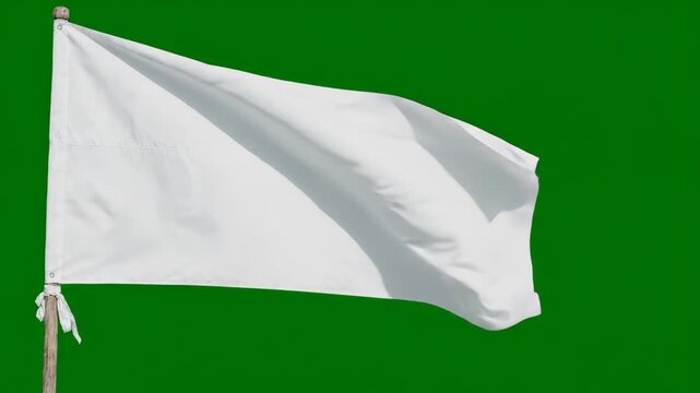 White Flag Waving Gently Against Vibrant Green Background Symbolizes Peace and Surrender, Creating Striking Visual Contrast for All to See
