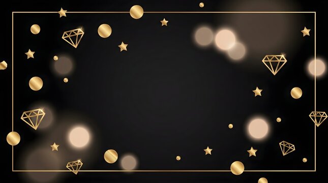 Elegant black background with gold frame diamonds and stars