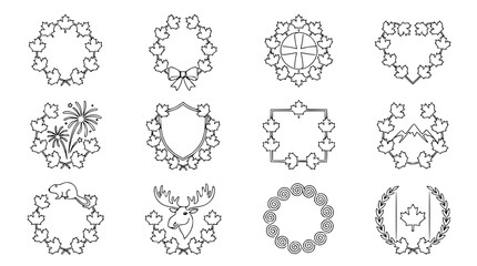 Canadian Maple Leaf Wreaths and Frames - Hand Drawn Icons © Petrik