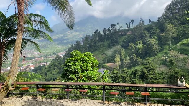 coffee shop or quiet hangout with views of the slopes of Mount Merapi in Selo, Boyolali, Central Java, Indonesia.