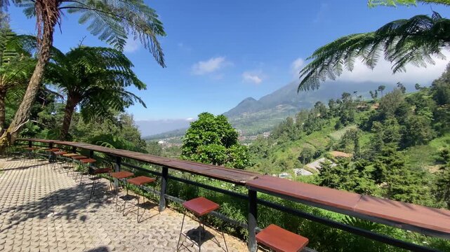 coffee shop or quiet hangout with views of the slopes of Mount Merapi in Selo, Boyolali, Central Java, Indonesia.