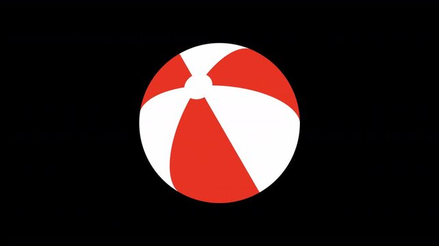 Red and White Paneled Beach Ball Turning on Transparent Background, Looping Animation