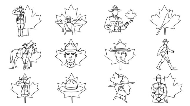 Canadian Mountie Icons: Maple Leaf, Saluting, Horseback, Walking, Portrait