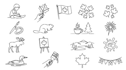Canadian Icons Collection: Maple Leaf, Beaver, Moose, Flag, Child Drawing, Nature, Celebration © Petrik