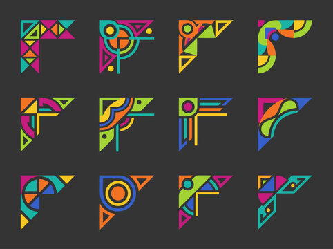 Vibrant geometric L-shaped corner decoration set featuring colorful ethnic tribal patterns and abstract symmetric shapes for creative border design
