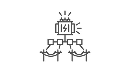 Fototapeta premium Power line transmission system and transformer box illustration.