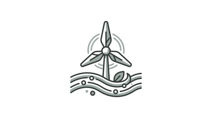 Offshore wind turbine in ocean waves illustration. © rian