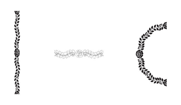 Decorative floral borders with rose motifs and leafy vines in black vector silhouette style.