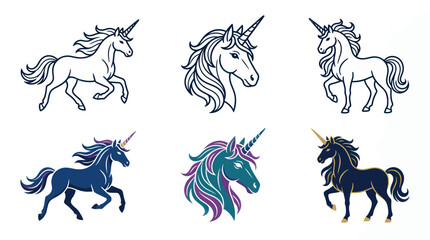 Unicorn Collection: Line Art, Silhouette, and Colorful Illustrations © Joni