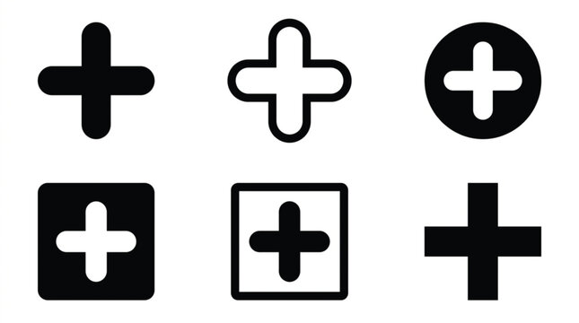  Plus sign button line icon set with minimalist add symbol and positive mathematical cross outline vector illustrations