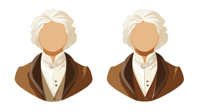 Two identical vintage gentleman busts in brown coats and white cravats from era