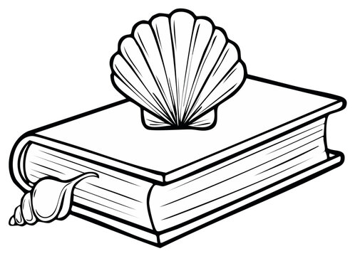 Open book with sea shells; vector illustration for study guides or summer reading lists.