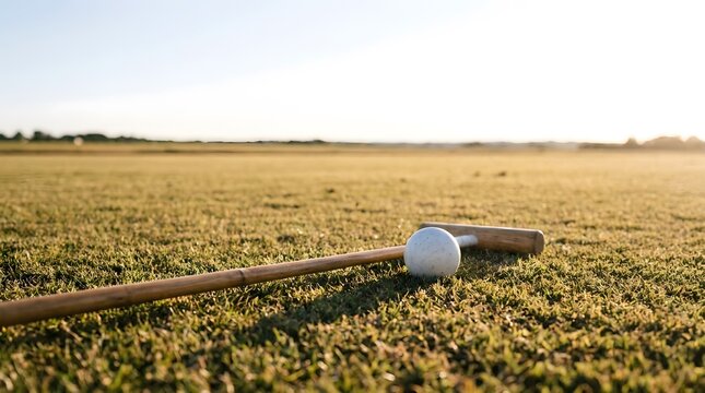 Ground Level Golf Club and Ball Resting on Grass Field