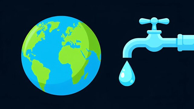 Earth globe with water tap dripping a drop representing global water scarcity and conservation needs