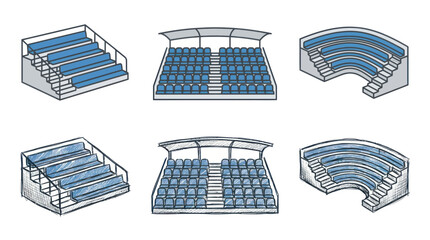 Stadium Seating Collection: Bleacher, Grandstand, Arena Stands Icons © Joni