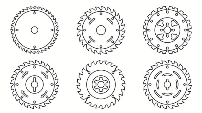 Set of Circular Saw Blades Icons, Vector Graphics, Isolated on White