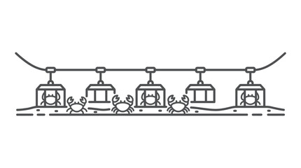 Line art illustration of crabs riding a cable car underwater. © nurul mustofa