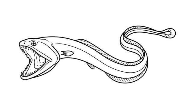 Gulper eel with wide open mouth line art illustration.