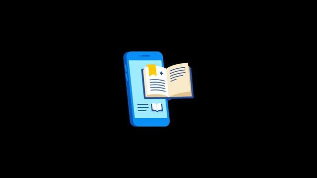 Ebook Reading on a Smartphone Animation Showing Text Appearing on Pages for Digital Education and Mobile Learning