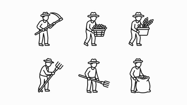 Farmer Icon Set: Harvesting, Agriculture, Farming, Rural Life