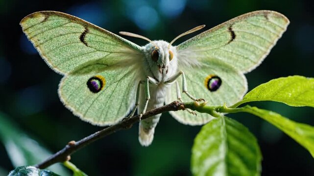 Green Luna Moth on Branch.