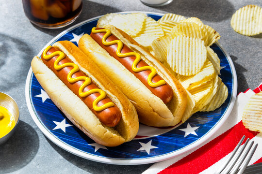 Homemade Patriotic Hot Dog with Potato Chips