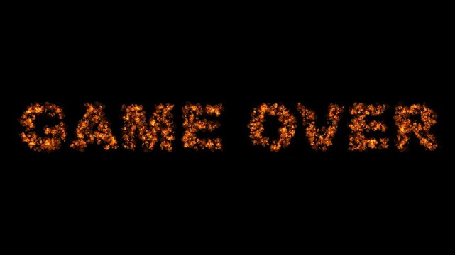 GAME OVER burning fire text effect with realistic sparks on black background