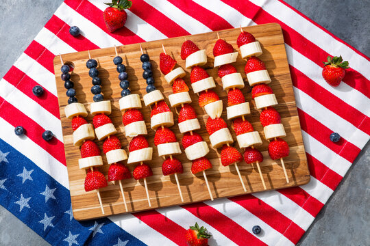 Homemade Red White and Blue American Flag Fruit Skewers