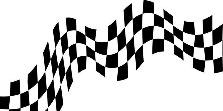 Black and white checkered flag pattern with wavy lines vector graphic design element racing background