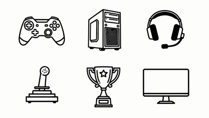 Gaming Icons: Controller, PC, Headset, Joystick, Trophy, Monitor © Dedu