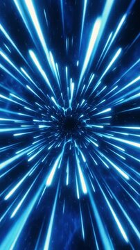 Blue light streaks exploding in dark space