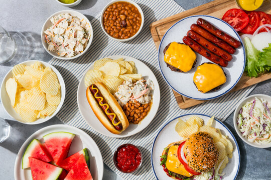 Homemade Hot Dog with Barbecue Food and Sides