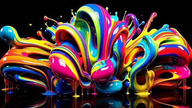 Digital neon graffiti marble swirl curve abstract  background