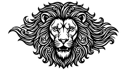 Obraz premium Lion with Intricate Mane Design in Detailed Black and White Illustration Featuring Animal, Wild, Fierce with Majestic and Artistic Elements