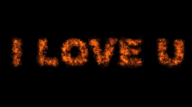 I LOVE U burning fire text effect with realistic sparks on black background