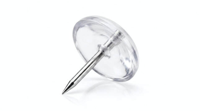 Clear Plastic Thumb Tack with Metal Pin on White Background