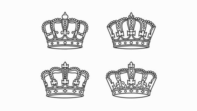 Set of Four Royal Crowns - Vector Outline Illustrations