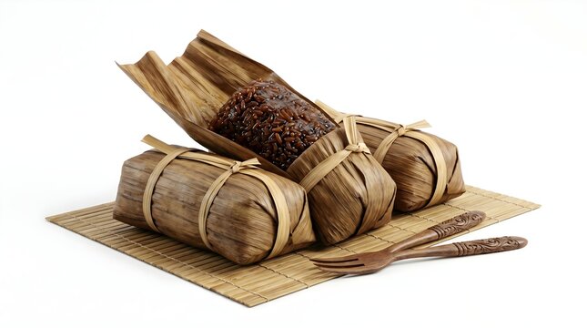 Traditional Indonesian Baje Bandong Sweet Sticky Rice Cake Wrapped in Palm Leaves