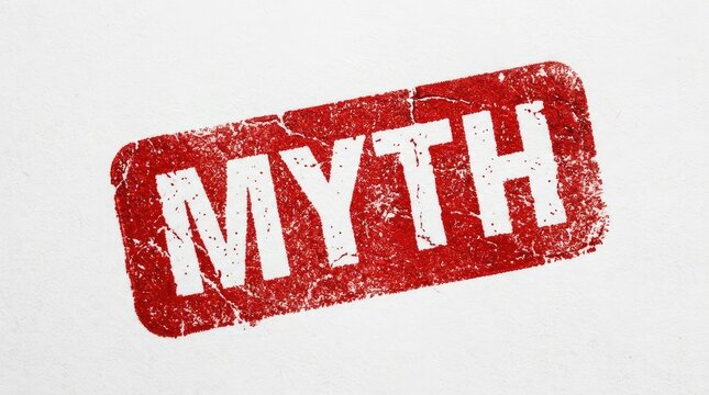 Red stamp with the word 'myth' on a white background