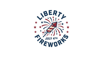 Obraz premium Vintage Liberty Fireworks July 4th emblem with rocket and stars. EPS Editable