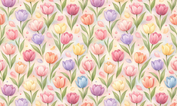 Watercolor Tulip Pattern Illustration Design
