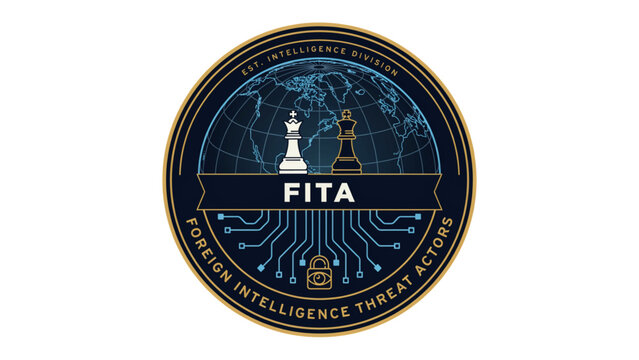 Futuristic digital badge with fta logo and abstract geometric design Vector